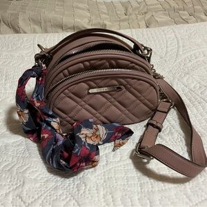 Steve Madden Quilted Crossbody Bag with Floral Scarf